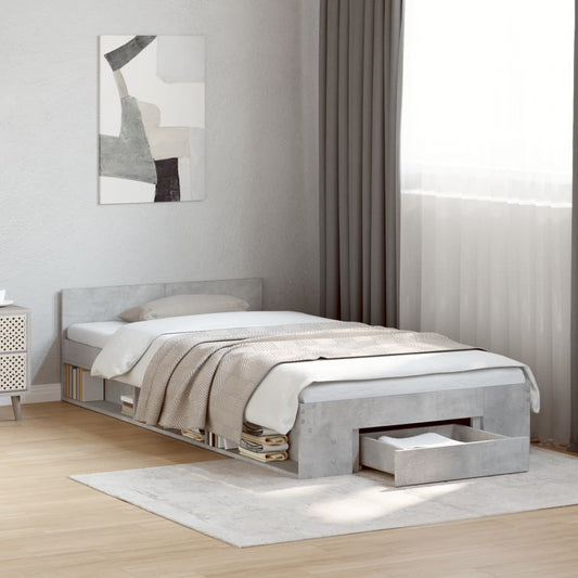 Bed Frame with Drawer without Mattress Concrete Grey 100x200 cm