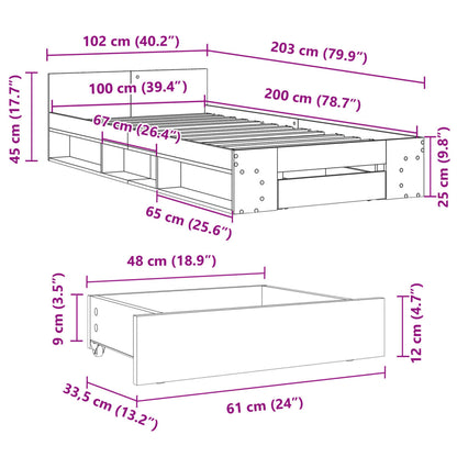 Bed Frame with Drawer without Mattress Brown Oak 100x200 cm