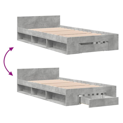 Bed Frame with Drawer without Mattress Concrete Grey 90x200 cm