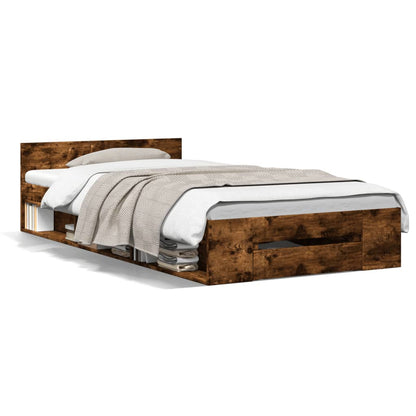 Bed Frame with Drawer without Mattress Smoked Oak 90x200 cm