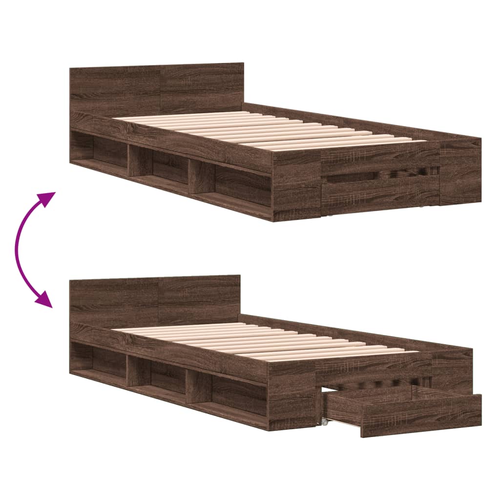 Bed Frame with Drawer without Mattress Brown Oak 90x200 cm