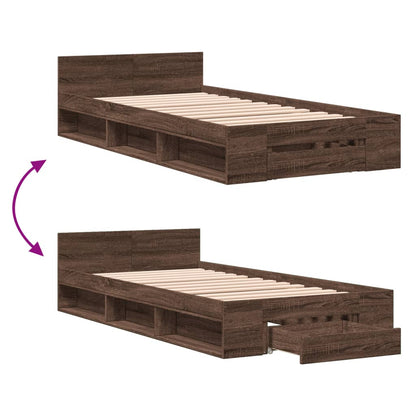 Bed Frame with Drawer without Mattress Brown Oak 90x200 cm