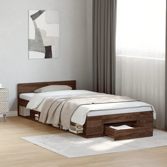Bed Frame with Drawer without Mattress Brown Oak 90x200 cm