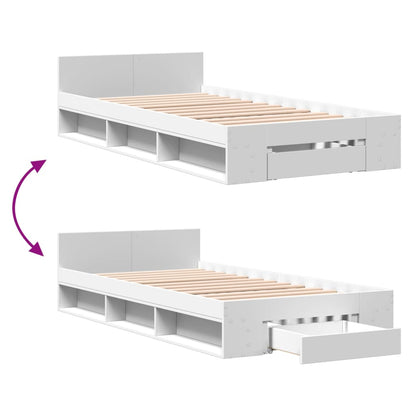 Bed Frame with Drawer without Mattress White 75x190 cm Small Single