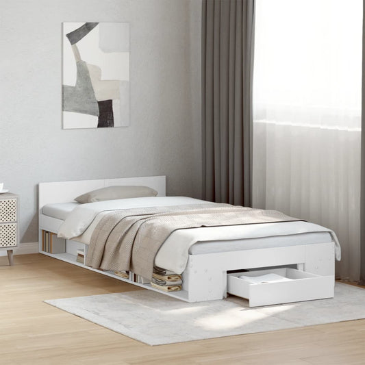 Bed Frame with Drawer without Mattress White 75x190 cm Small Single