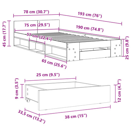 Bed Frame with Drawer without Mattress Sonoma Oak 75x190 cm Small Single