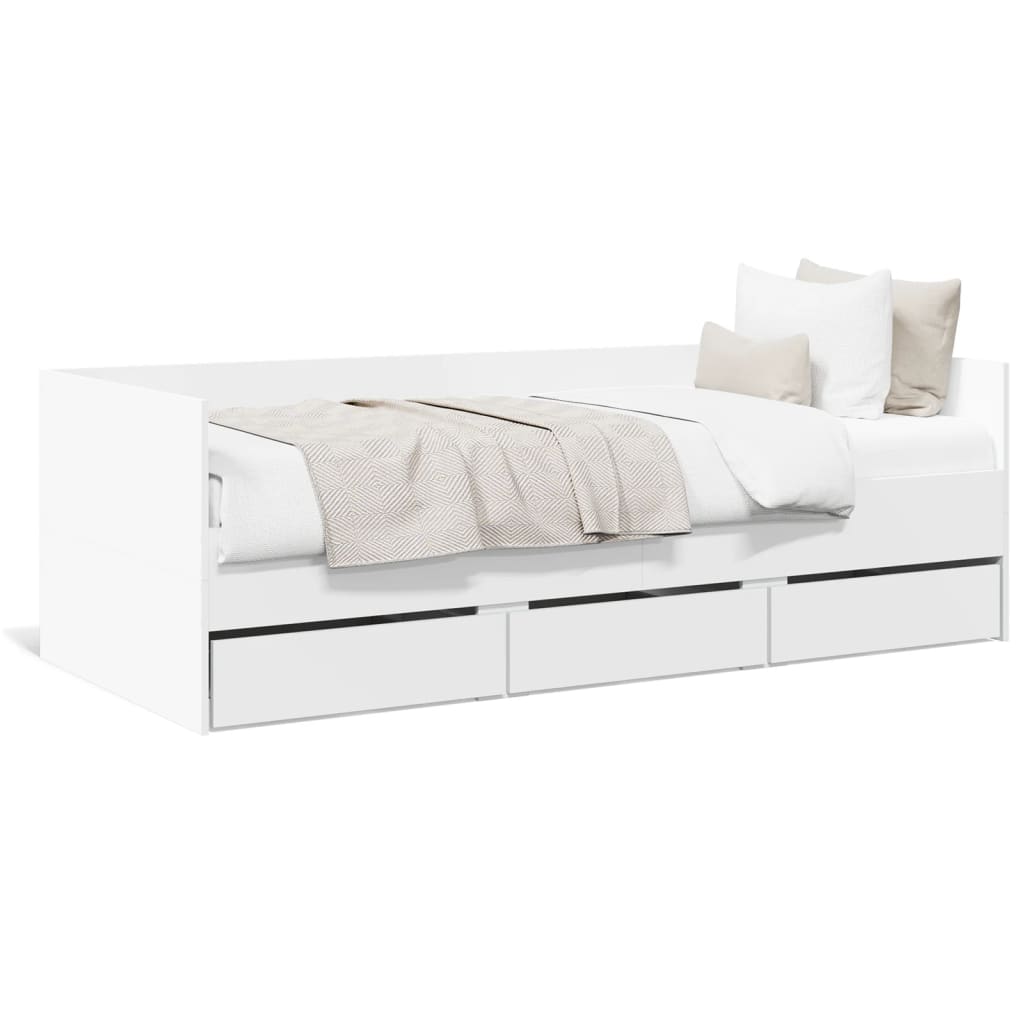 Daybed with Drawers without Mattress White 100x200 cm