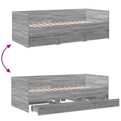 Daybed with Drawers without Mattress Grey Sonoma 100x200 cm