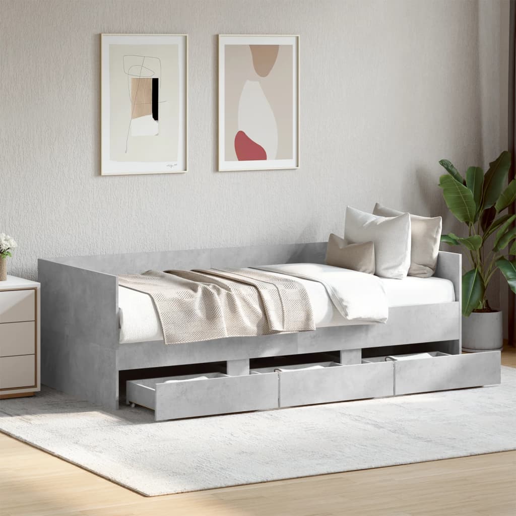 Daybed with Drawers without Mattress Concrete Grey 90x200 cm