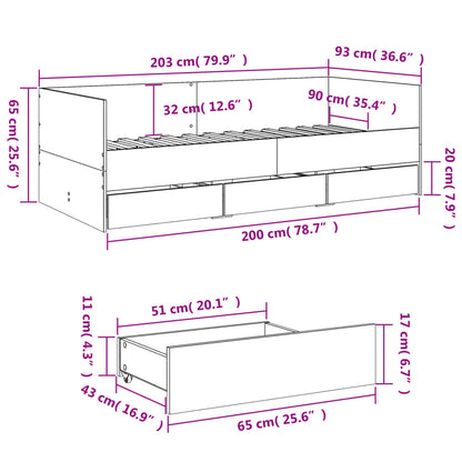 Daybed with Drawers without Mattress Smoked Oak 90x200 cm