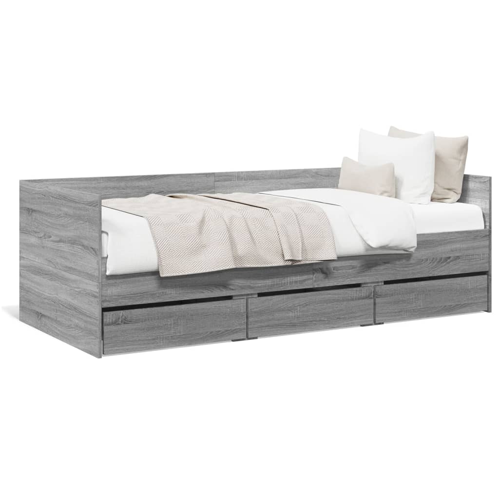 Daybed with Drawers without Mattress Grey Sonoma 90x200 cm