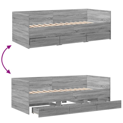 Daybed with Drawers without Mattress Grey Sonoma 75x190 cm Small Single
