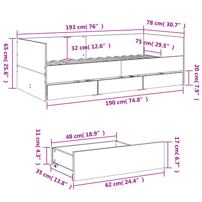 Daybed with Drawers without Mattress Grey Sonoma 75x190 cm Small Single