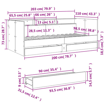 Daybed with Drawers without Mattress Sonoma Oak 100x200 cm