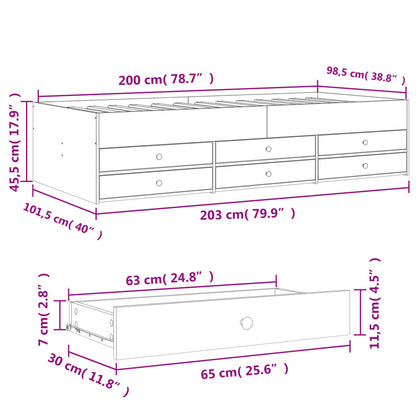 Daybed with Drawers without Mattress Smoked Oak 100x200 cm