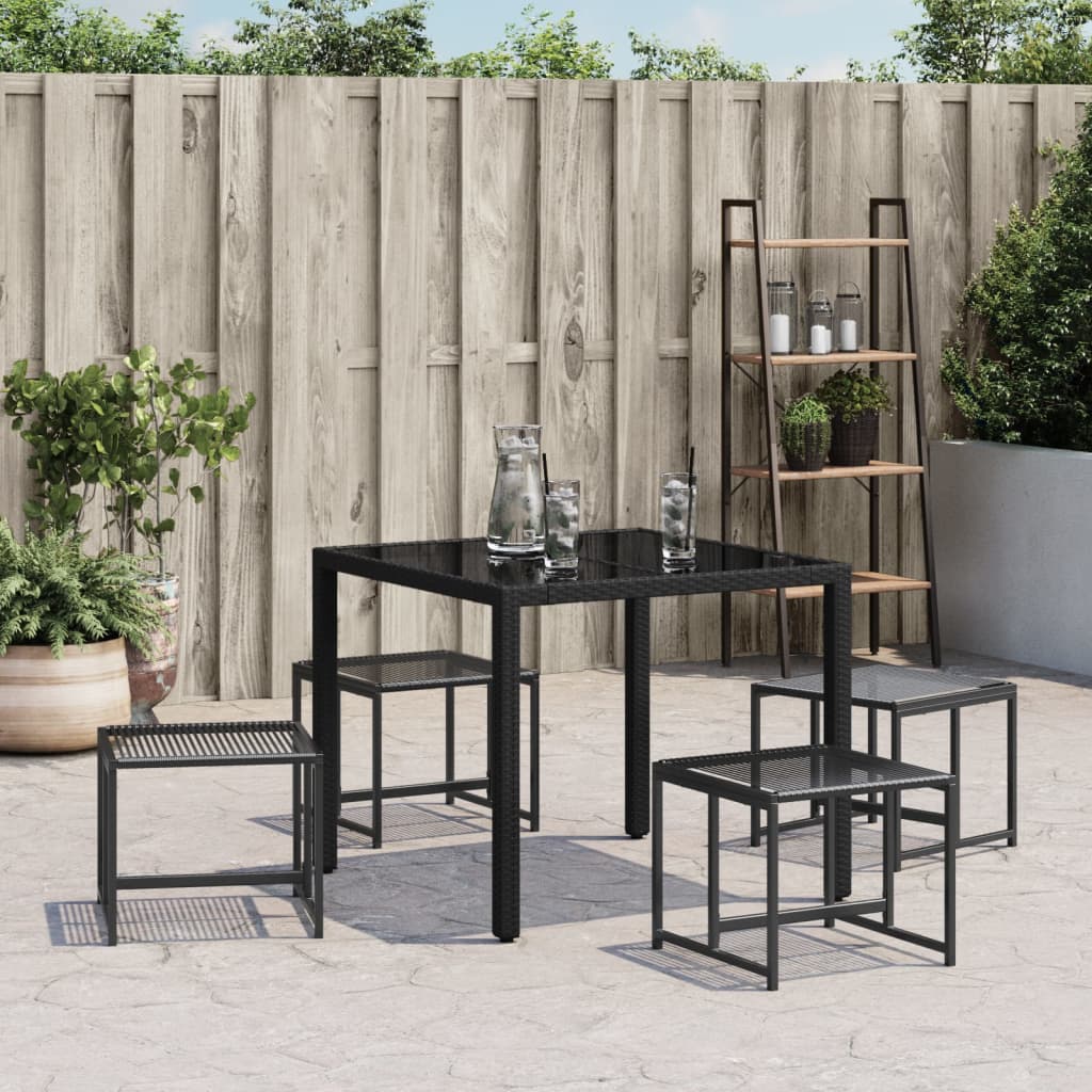 Garden Stools 4 pcs Black Poly Rattan