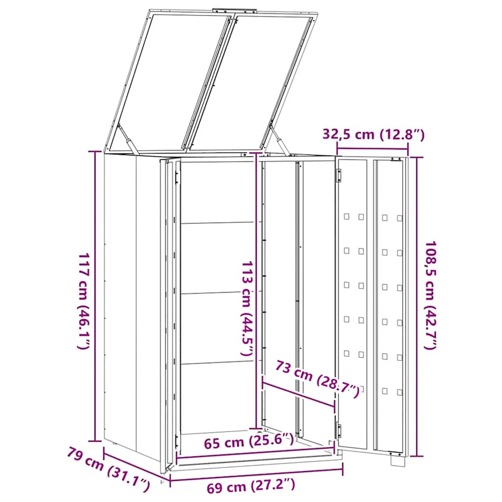 Wheelie Bin Storage for Single Bin Grey 69x79x117 cm Steel