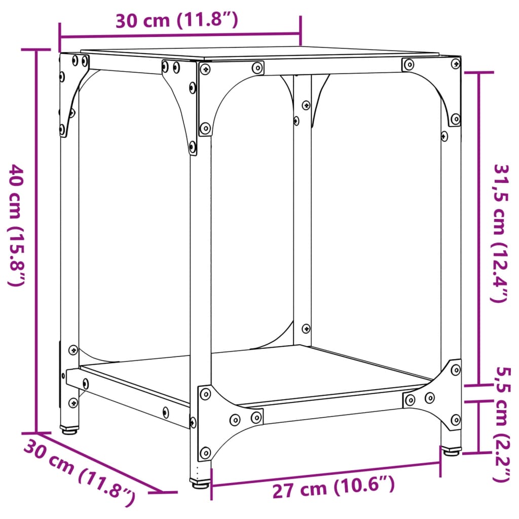 Coffee Tables with Transparent Glass Top 2 pcs 30x30x40 cm Steel