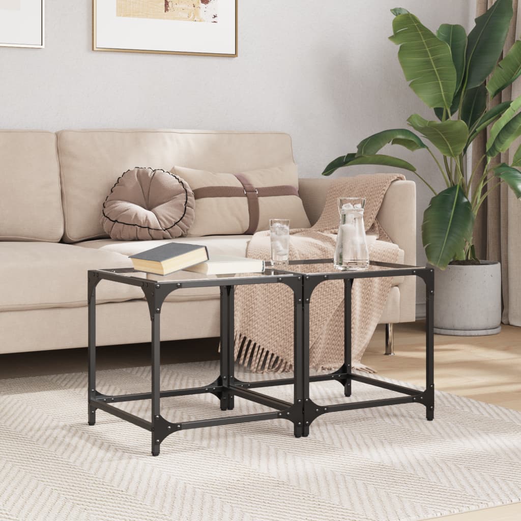 Coffee Tables with Transparent Glass Top 2 pcs 40x40x40 cm Steel