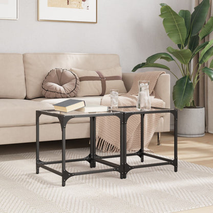 Coffee Tables with Transparent Glass Top 2 pcs 40x40x40 cm Steel