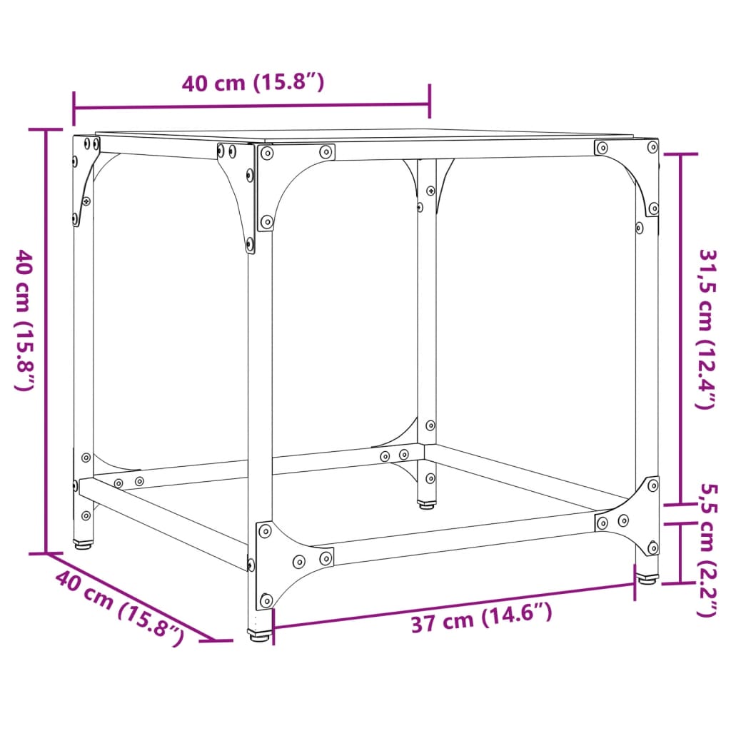 Coffee Tables with Transparent Glass Top 2 pcs 40x40x40 cm Steel