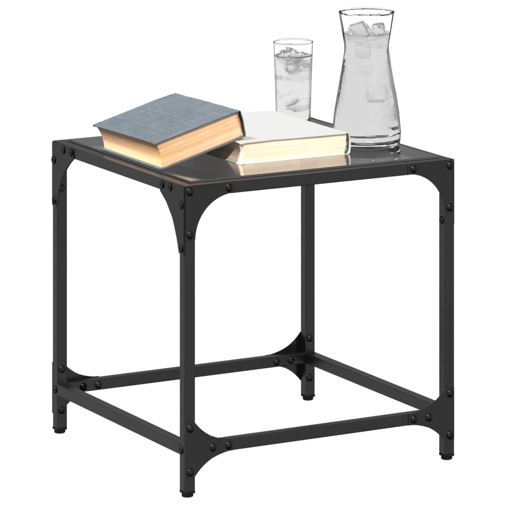 Coffee Tables with Black Glass Top 2 pcs 40x40x40 cm Steel
