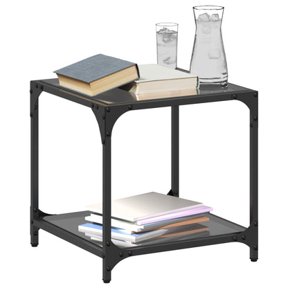 Coffee Tables with Black Glass Top 2 pcs 40x40x40 cm Steel