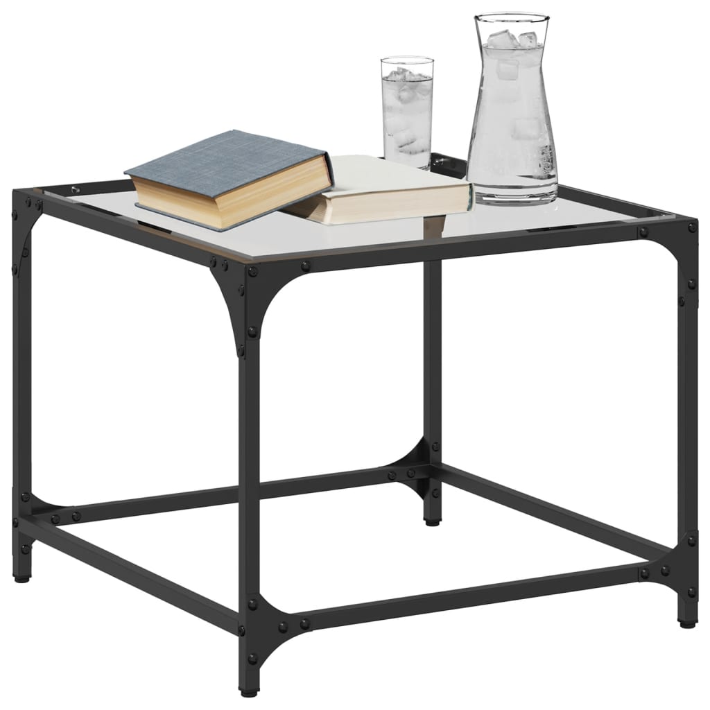Coffee Tables with Transparent Glass Top 2 pcs 50x50x40 cm Steel