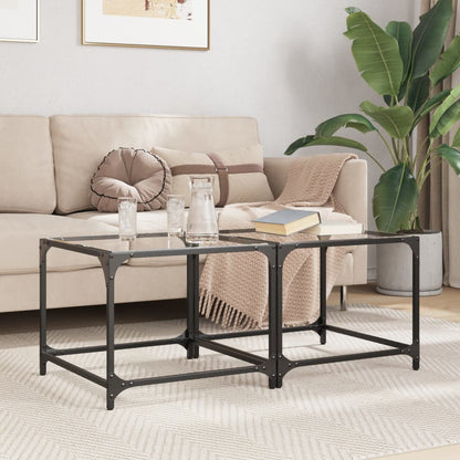 Coffee Tables with Transparent Glass Top 2 pcs 50x50x40 cm Steel