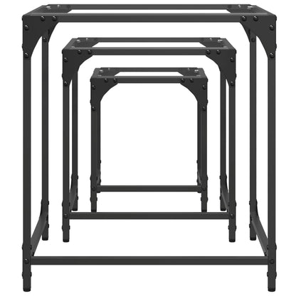 Nesting Coffee Tables 3 pcs with Transparent Glass Top Steel