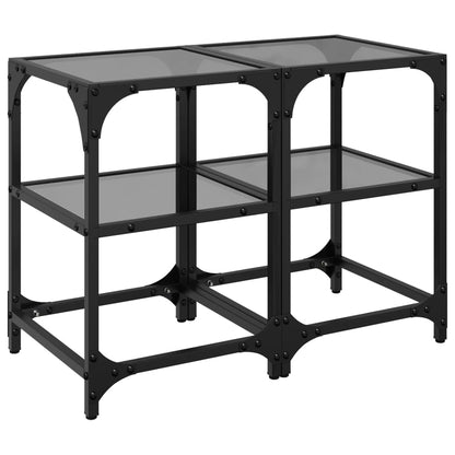 Coffee Tables with Black Glass Top 2 pcs 30x30x45 cm Steel