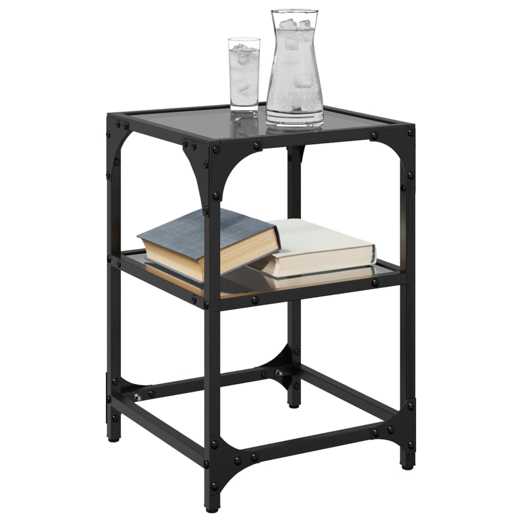 Coffee Tables with Black Glass Top 2 pcs 30x30x45 cm Steel