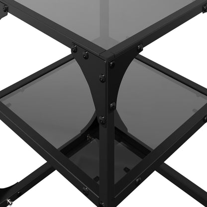Coffee Tables with Black Glass Top 2 pcs 30x30x45 cm Steel