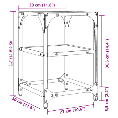 Coffee Tables with Black Glass Top 2 pcs 30x30x45 cm Steel