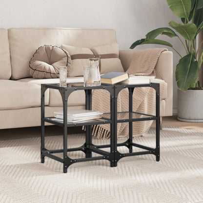 Coffee Tables with Black Glass Top 2 pcs 30x30x45 cm Steel