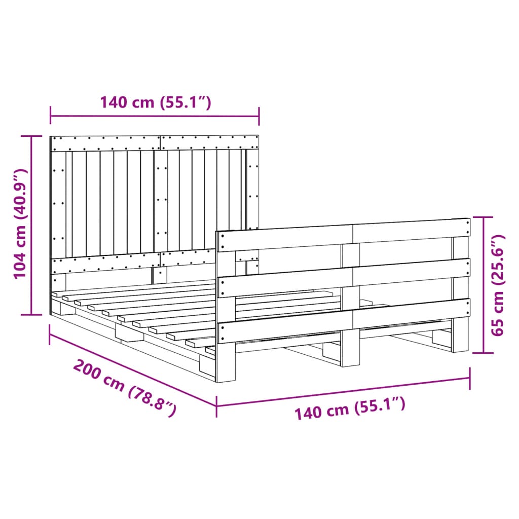 Bed Frame without Mattress with Headboard 140x200 cm Solid Wood
