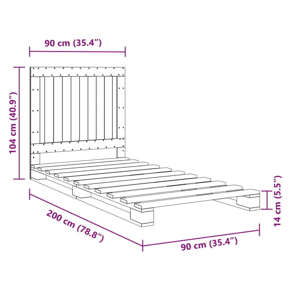 Bed Frame without Mattress  Grey 90x200 cm Solid Wood Pine