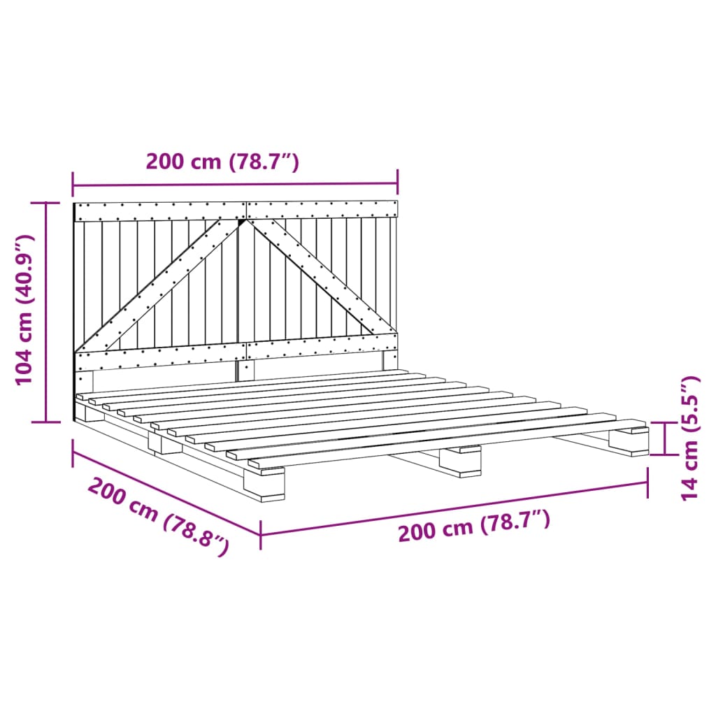 Bed Frame without Mattress with Headboard 200x200 cm Solid Wood