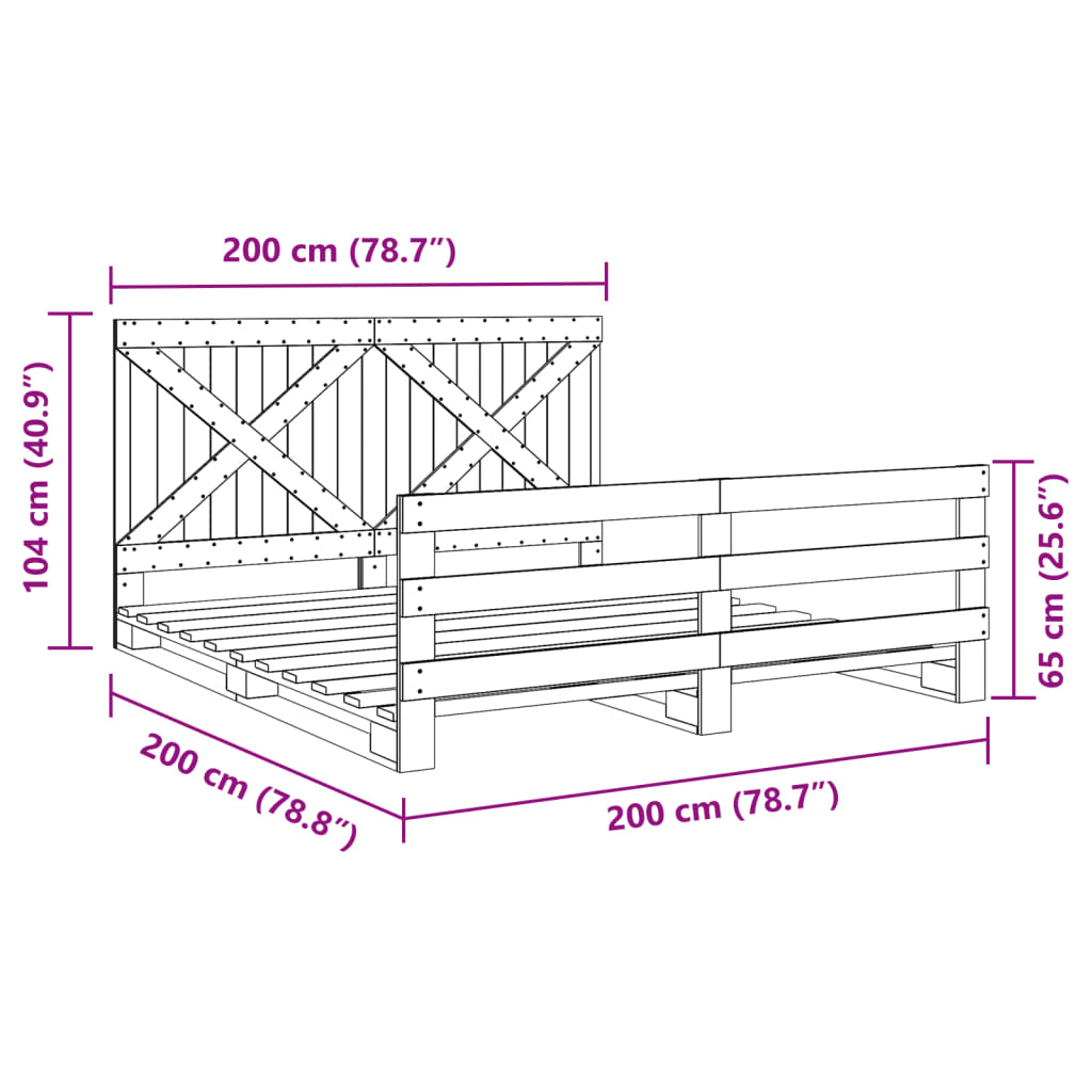 Bed Frame without Mattress with Headboard 200x200 cm Solid Wood