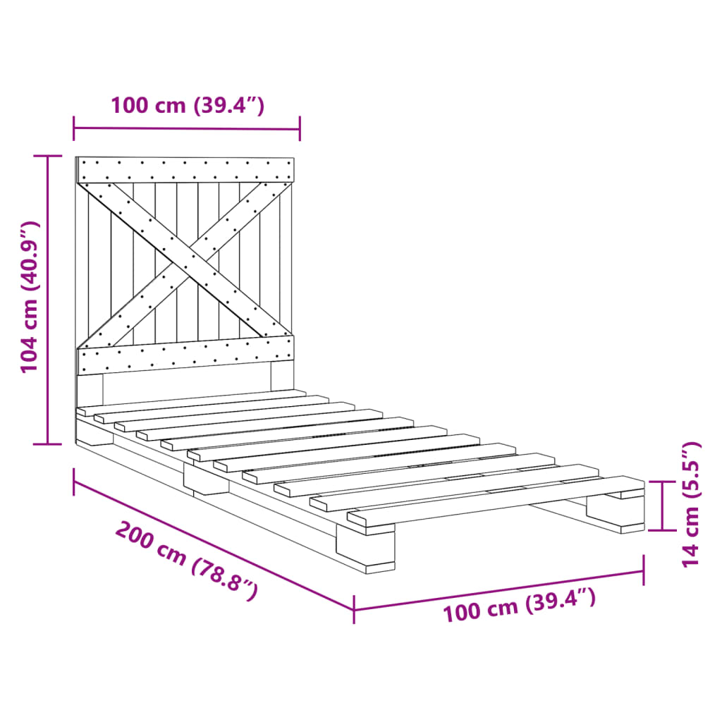 Bed Frame without Mattress with Headboard 100x200 cm Solid Wood