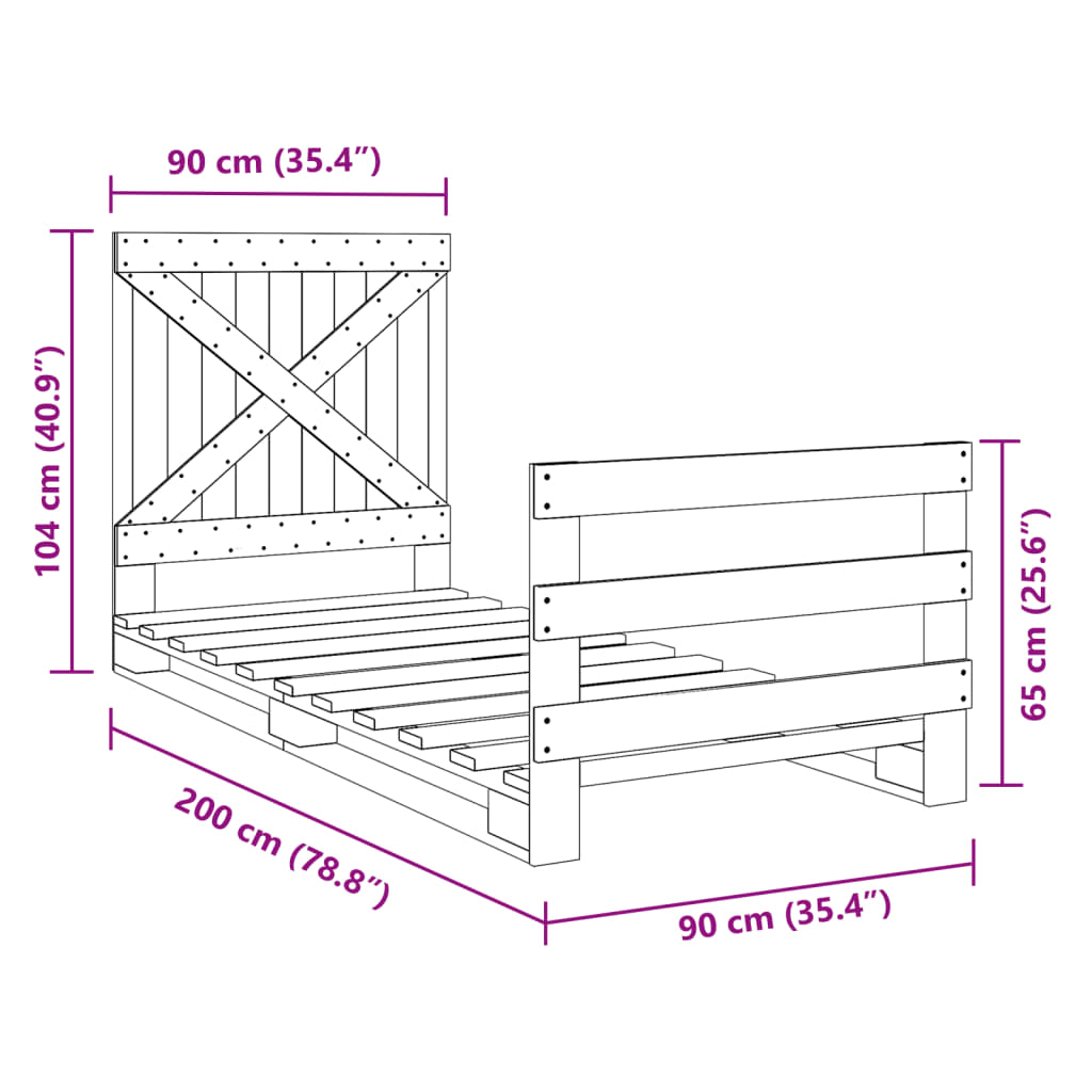 Bed Frame without Mattress with Headboard 90x200 cm Solid Wood
