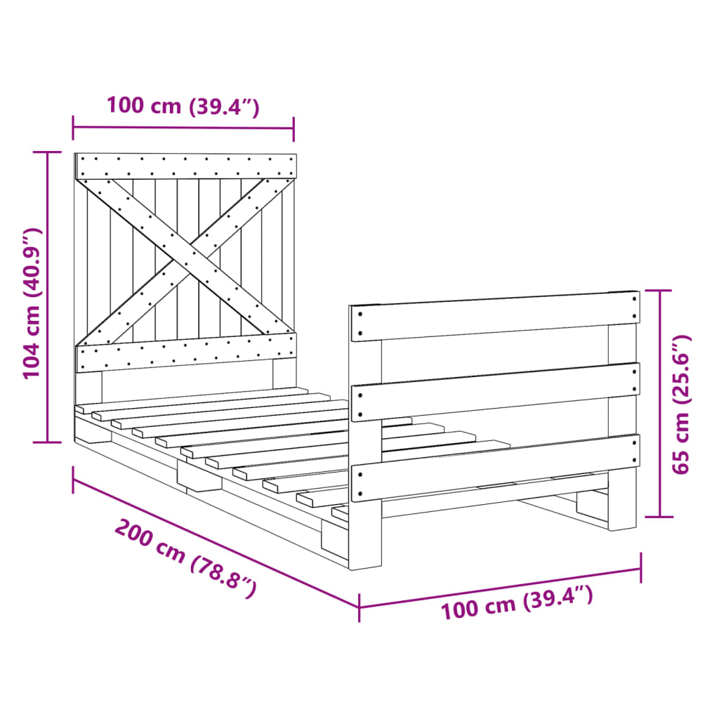 Bed Frame without Mattress with Headboard 100x200 cm Solid Wood