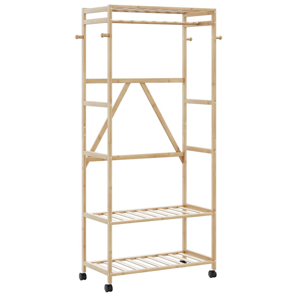 Clothes Rack with Shelves and Wheels 90x40x179.5 cm Bamboo