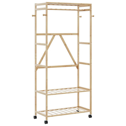 Clothes Rack with Shelves and Wheels 90x40x179.5 cm Bamboo
