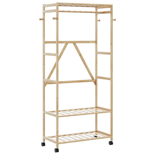 Clothes Rack with Shelves and Wheels 90x40x179.5 cm Bamboo