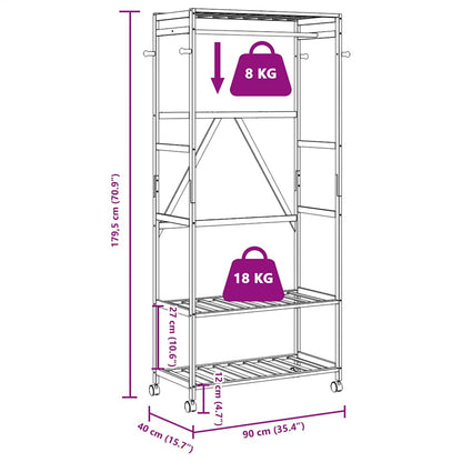 Clothes Rack with Shelves and Wheels 90x40x179.5 cm Bamboo