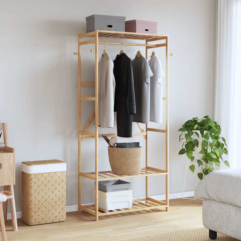 Clothes Rack with Shelves 80x40x175 cm Bamboo