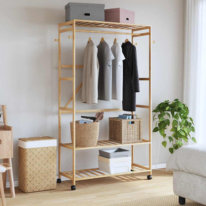 Clothes Rack with Shelves and Wheels 110x40x180 cm Bamboo