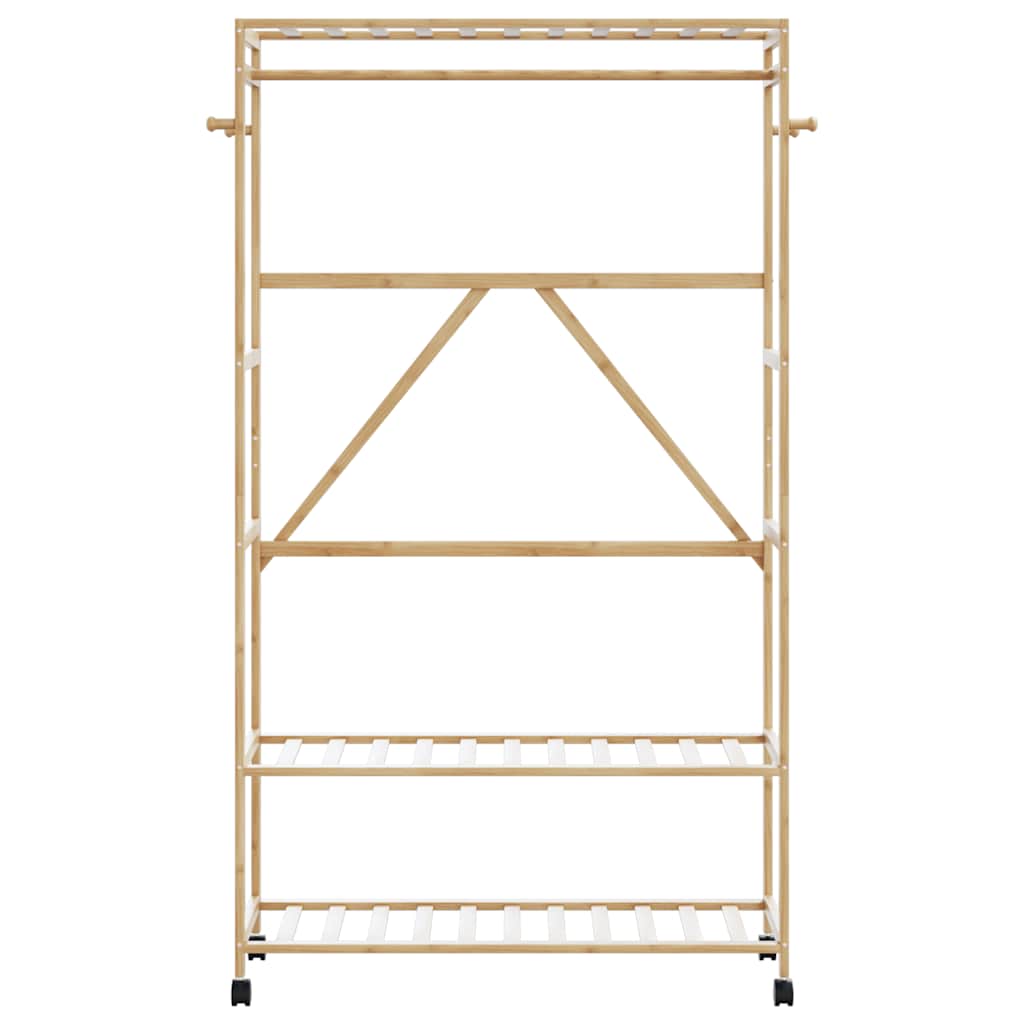 Clothes Rack with Shelves and Wheels 110x40x180 cm Bamboo