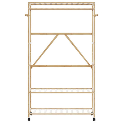 Clothes Rack with Shelves and Wheels 110x40x180 cm Bamboo